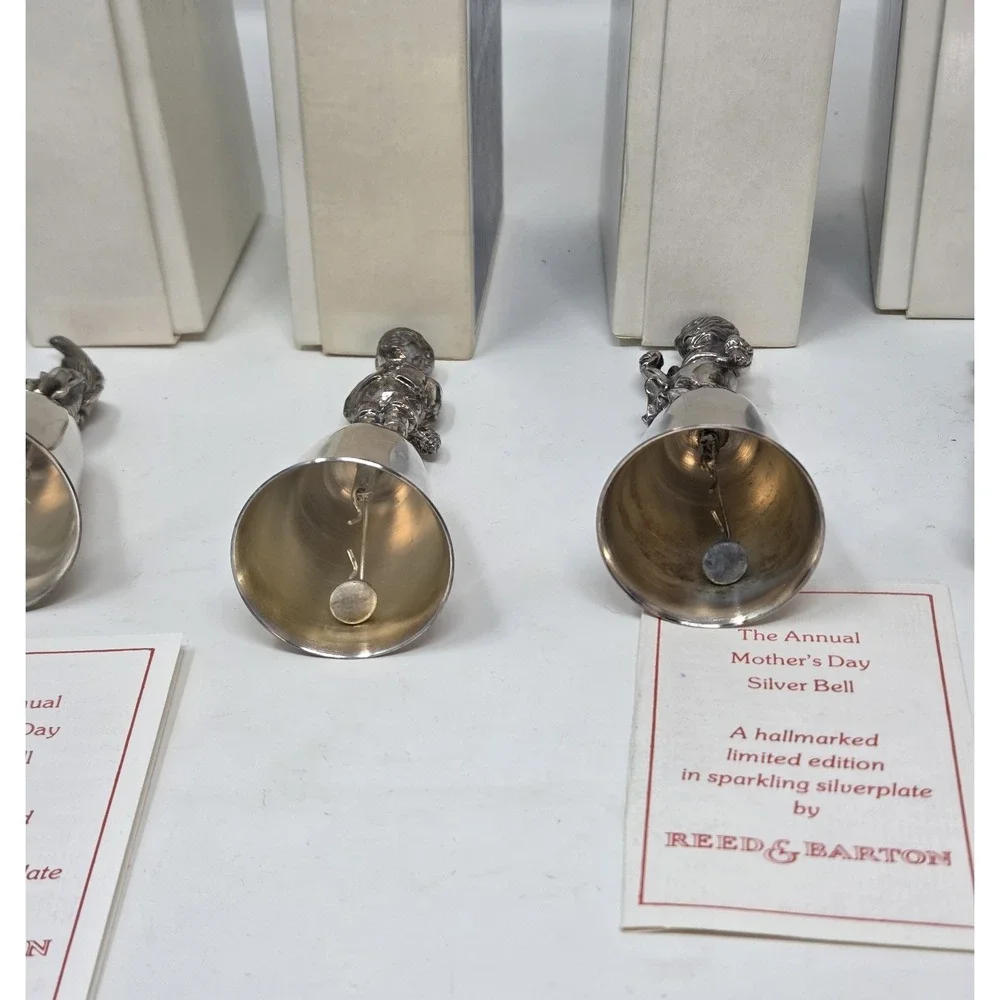 Reed‎ & Barton Silverplate Figural Bells Lot of 6 Mother's Day Easter w/ Boxes